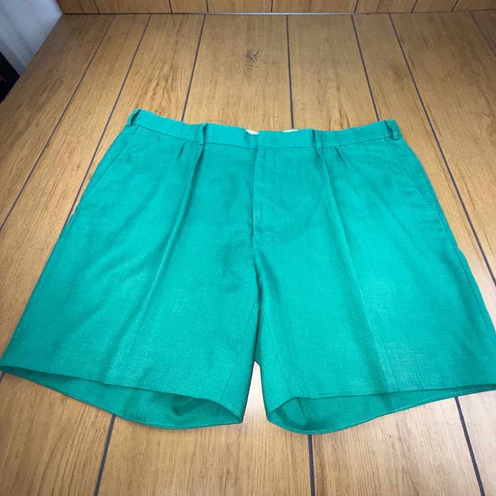 Vintage Islander Linen Bermuda Shorts Green Pleated Mens 44 English Sports Shop